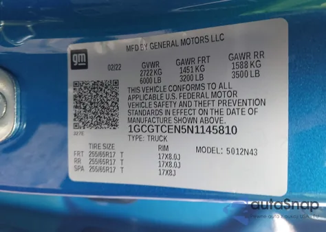 2022 Chevrolet Colorado 4Wd Short Box Lt from USA, damaged, VIN 1GCGTCEN5N1145810